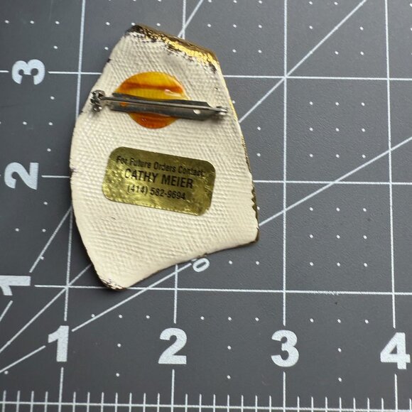 Handmade Zebra Print Ceramic Brooch Gold-Trimmed Pin Art By Cathy Meier - Picture 4 of 4